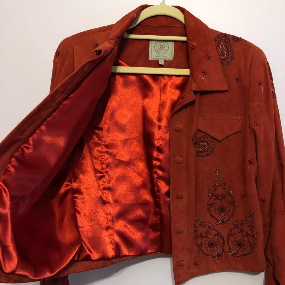 Double D Ranch Rust Orange Suede Paisley Embroidered Western Jacket S Cowgirl - Picture 6 of 16